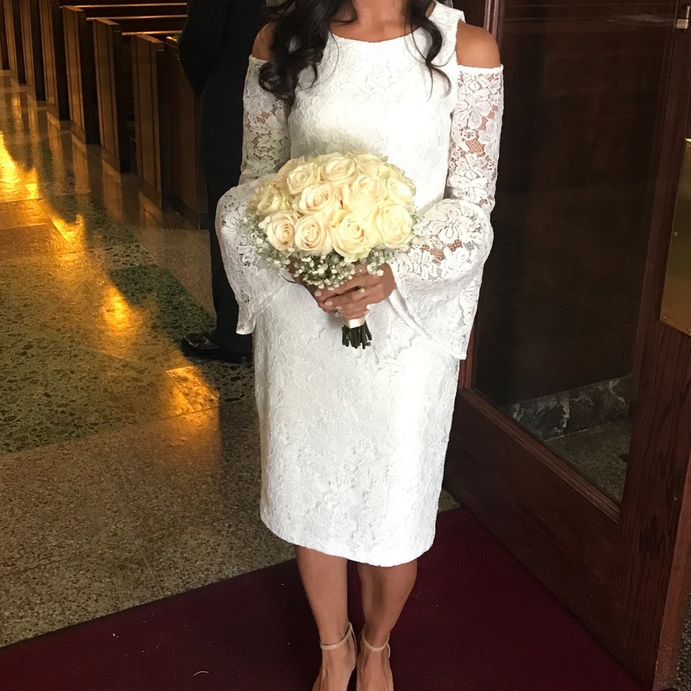 White lace cold shoulder dress